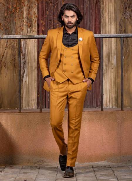 Classy Orange Colour VJV SUIT Designer Stylish Festive Party Wear Mens Suiting Polyster And Viscose Heavy Mens Wear Collection 1006